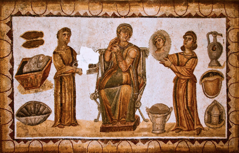 « Matrone à sa toilette », mosaïque du musée national du Bardo (Tunisie)