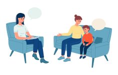 Mother and daughter in the office of a child psychologist. Family consultation. Mother and daughter in the office of a child psychologist. Family consultation.
Psychologist and professional support concept. Vector illustration